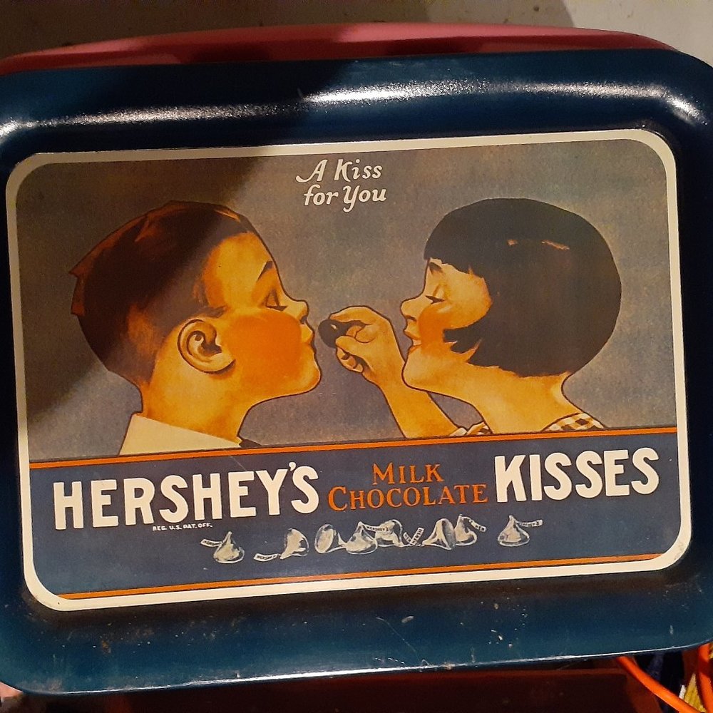 Vintage Metal Hershey Kisses Metal Serving Tray Fun Retro Advertising Decor